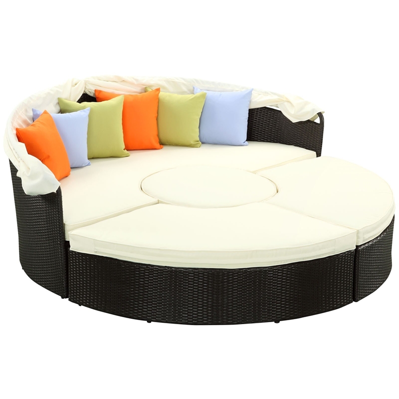 Modway Quest Aluminum and Rattan Canopy Patio Daybed in Espresso/White