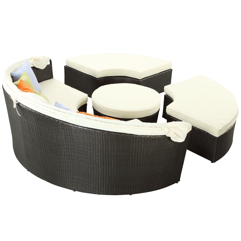 Modway Quest Aluminum and Rattan Canopy Patio Daybed in Espresso/White