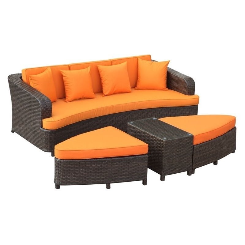 Modway Monterey 4 Piece Outdoor Sofa Set in Brown and Orange Cymax