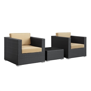 Modway Burrow 3 Piece Outdoor Sofa Set in Espresso and Mocha