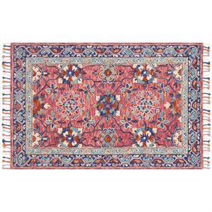 zharah hand hooked wool rug in rose and denim