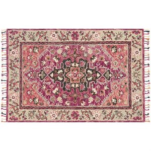 zharah hand hooked wool rug in raspberry and taupe