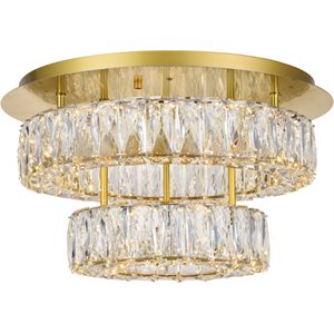 Elegant Lighting Monroe 2 Tier 17.7&quot Round Royal Cut LED Flush Mount in Gold
