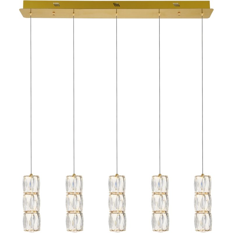 Elegant Lighting Polaris 5 Light Royal Cut Crystal LED Island Pendant in Gold