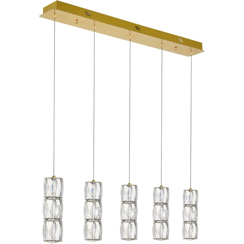 Elegant Lighting Polaris 5 Light Royal Cut Crystal LED Island Pendant in Gold