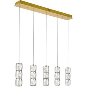 Elegant Lighting Polaris 5 Light Royal Cut Crystal LED Island Pendant in Gold