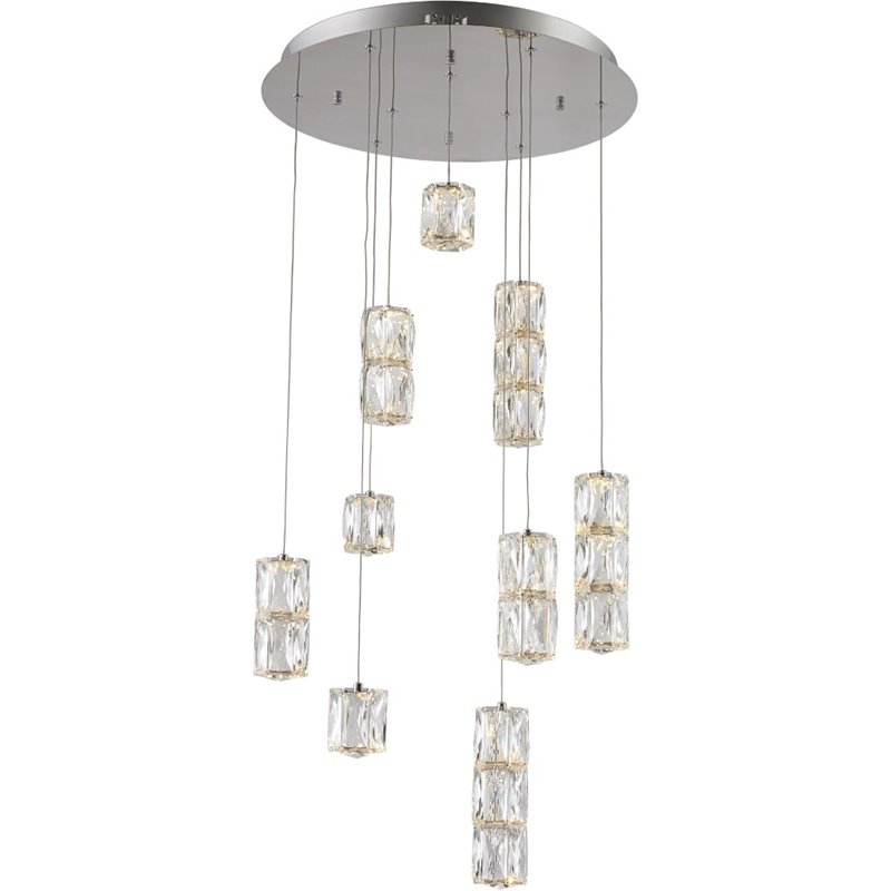 Elegant Lighting Polaris 9 Light Elegant Cut Crystal LED Pendant in Chrome