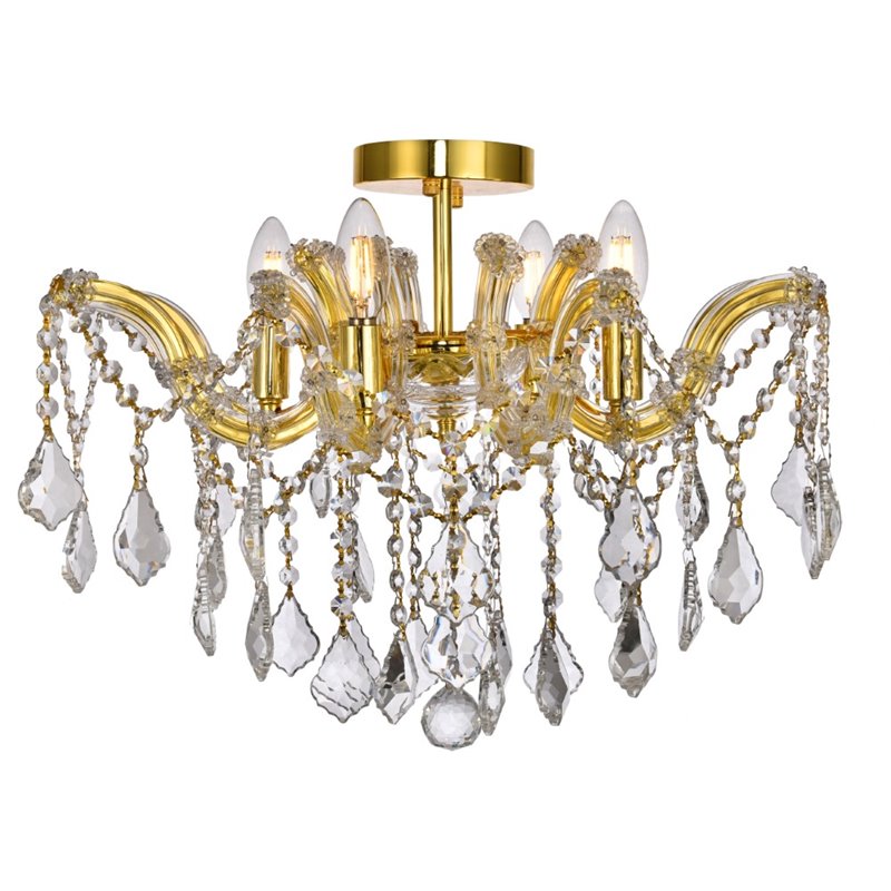 Elegant Lighting Maria Theresa 4 Light Royal Cut Semi Flush Mount in Gold
