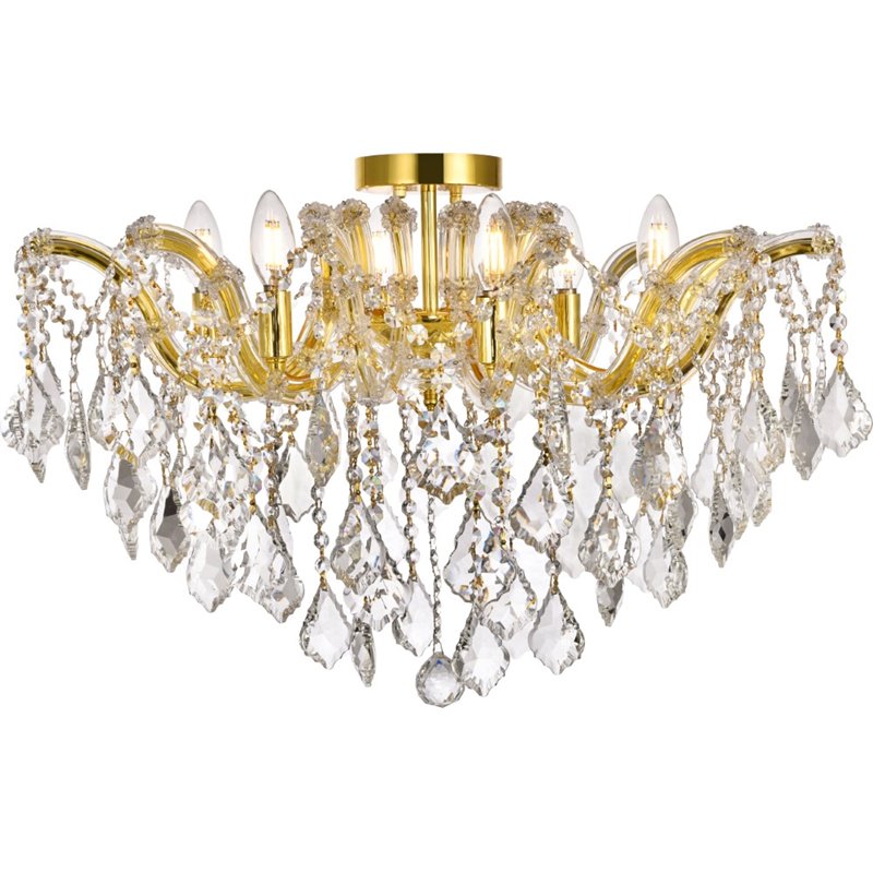 Elegant Lighting Maria Theresa 6 Light Royal Cut Semi Flush Mount in Gold