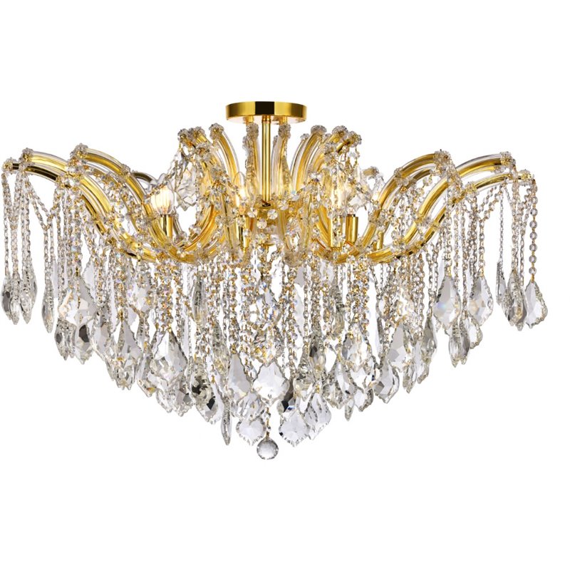 Elegant Lighting Maria Theresa 8-Light Crystal & Steel Semi Flush Mount in Gold
