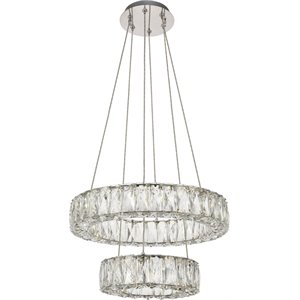 Elegant Lighting Monroe 2 Tier 17.7&quot Round Royal Cut LED Chandelier in Chrome