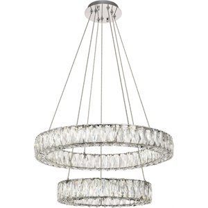 Elegant Lighting Monroe 2 Tier 23.6&quot Round Royal Cut LED Chandelier in Chrome