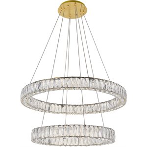 Elegant Lighting Monroe 2 Tier 31.5&quot Round Royal Cut LED Chandelier in Gold