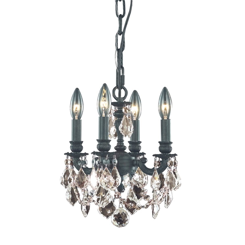 Elegant Lighting Lille 4-Light Brass & Crystal Chandelier in Dark Bronze