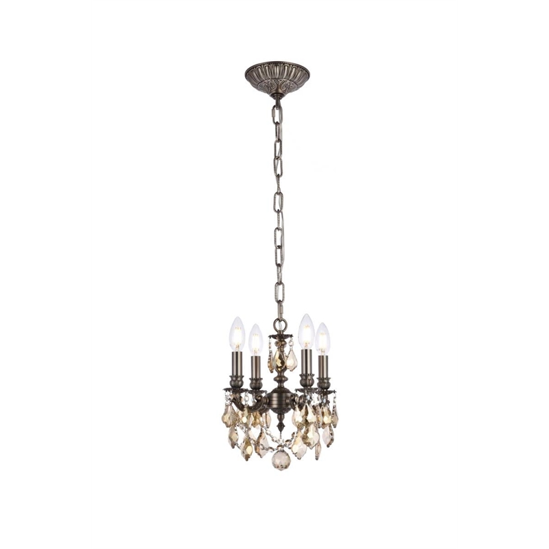 Elegant Lighting Lille 4-Light Brass & Crystal Chandelier in Dark Bronze