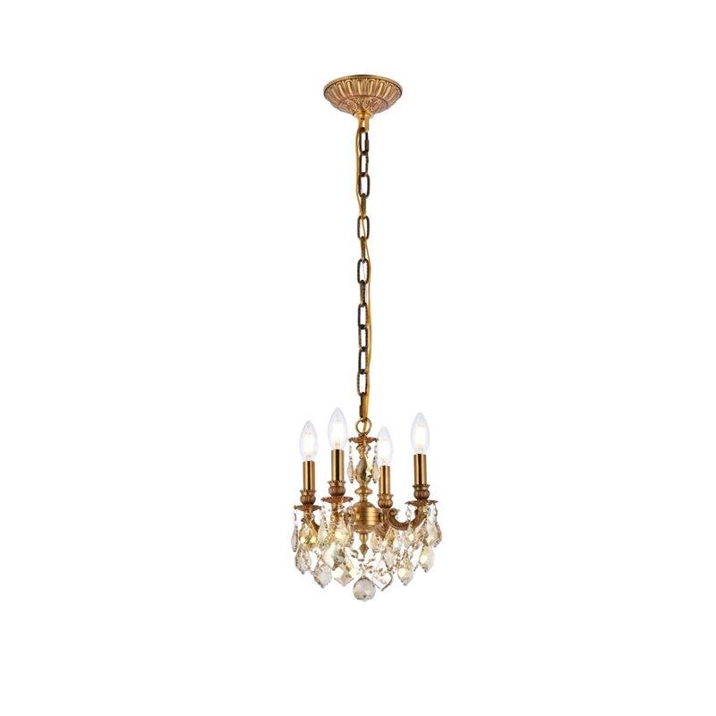 Elegant Lighting Lille 4-Light Brass & Crystal Chandelier in Dark Bronze