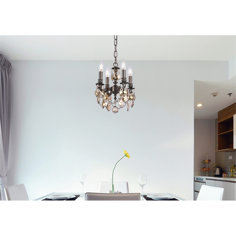 Elegant Lighting Lille 4-Light Brass & Crystal Chandelier in Dark Bronze
