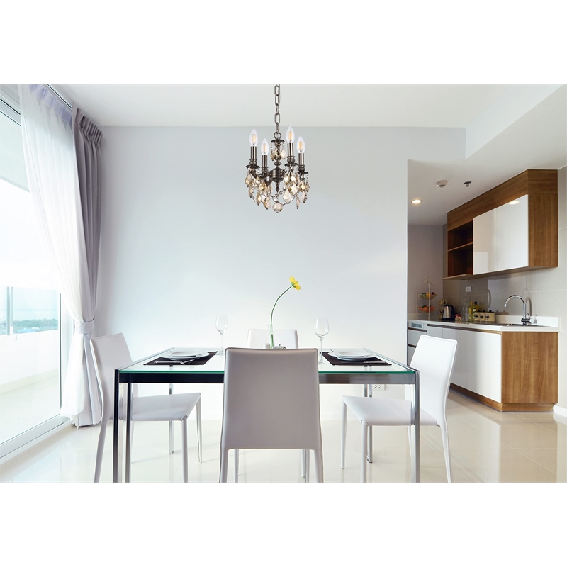 Elegant Lighting Lille 4-Light Brass & Crystal Chandelier in Dark Bronze