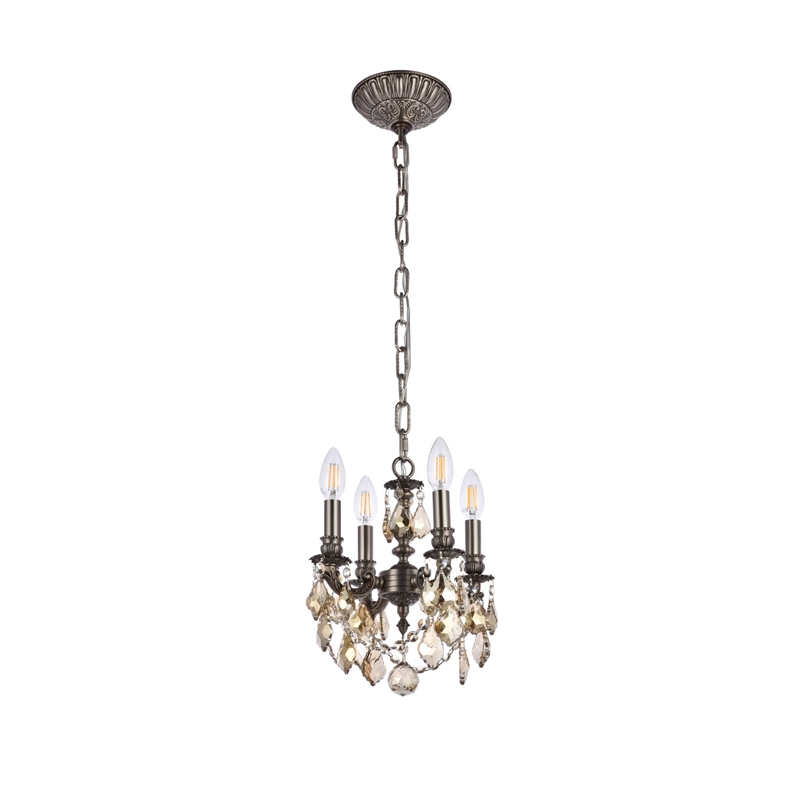 Elegant Lighting Lille 4-Light Brass & Crystal Chandelier in Dark Bronze
