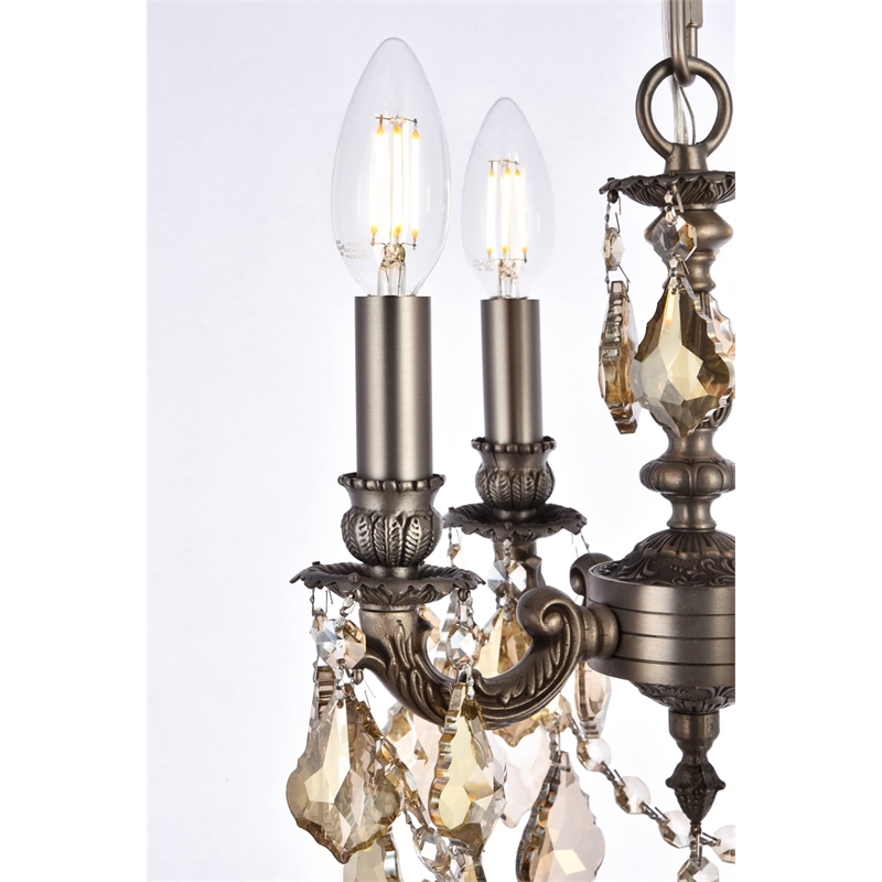 Elegant Lighting Lille 4-Light Brass & Crystal Chandelier in Dark Bronze