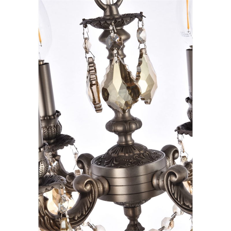 Elegant Lighting Lille 4-Light Brass & Crystal Chandelier in Dark Bronze