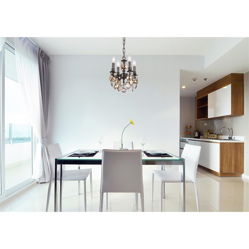 Elegant Lighting Lille 4-Light Brass & Crystal Chandelier in Dark Bronze