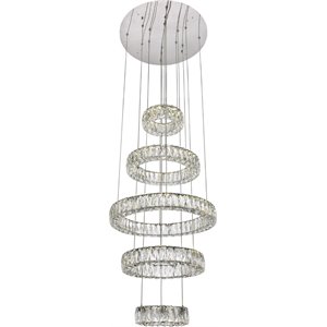 Elegant Lighting Monroe 5 Tier 25.6&quot Round Royal Cut LED Chandelier in Chrome