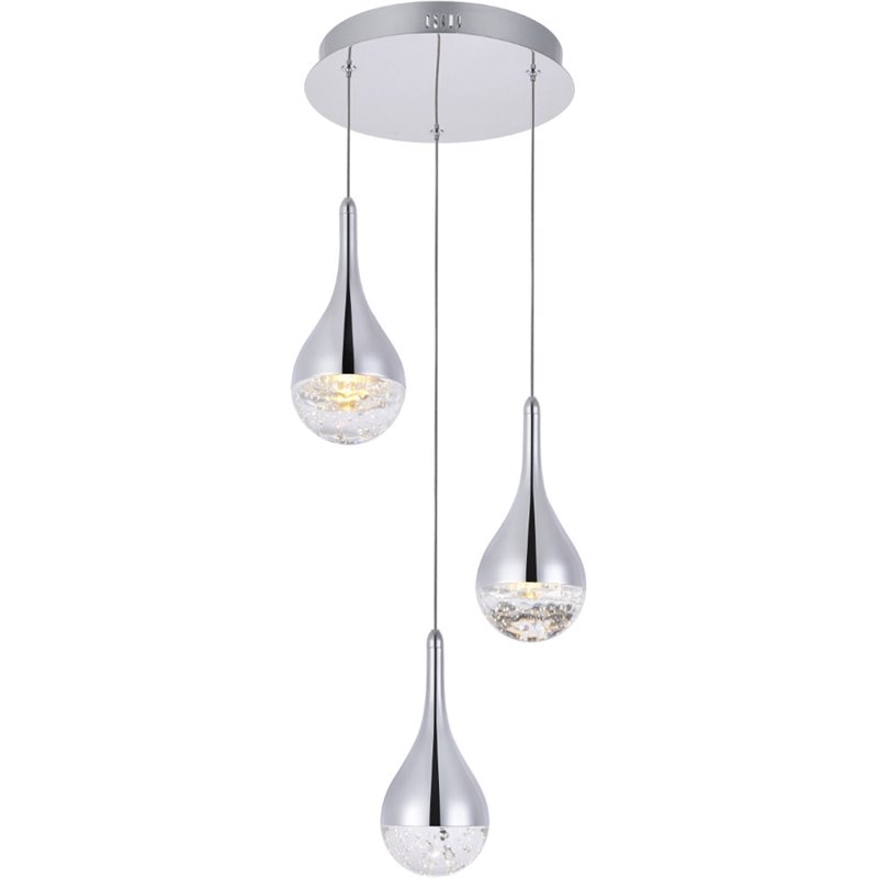 Elegant Lighting Amherst 3 Light Clear LED Pendant in Chrome