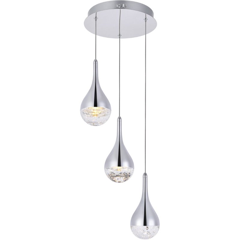 Elegant Lighting Amherst 3 Light Clear LED Pendant in Chrome
