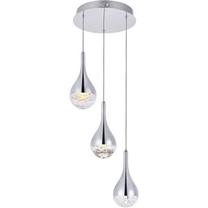 elegant lighting amherst 3 light clear led pendant in chrome