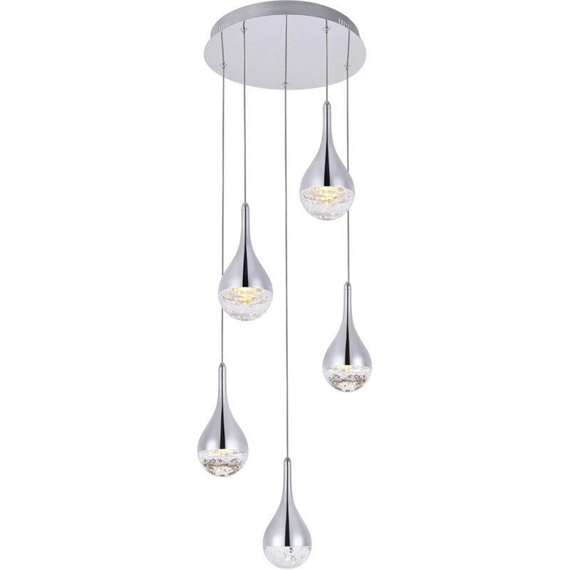 Elegant Lighting Amherst 5 Light Clear LED Pendant in Chrome