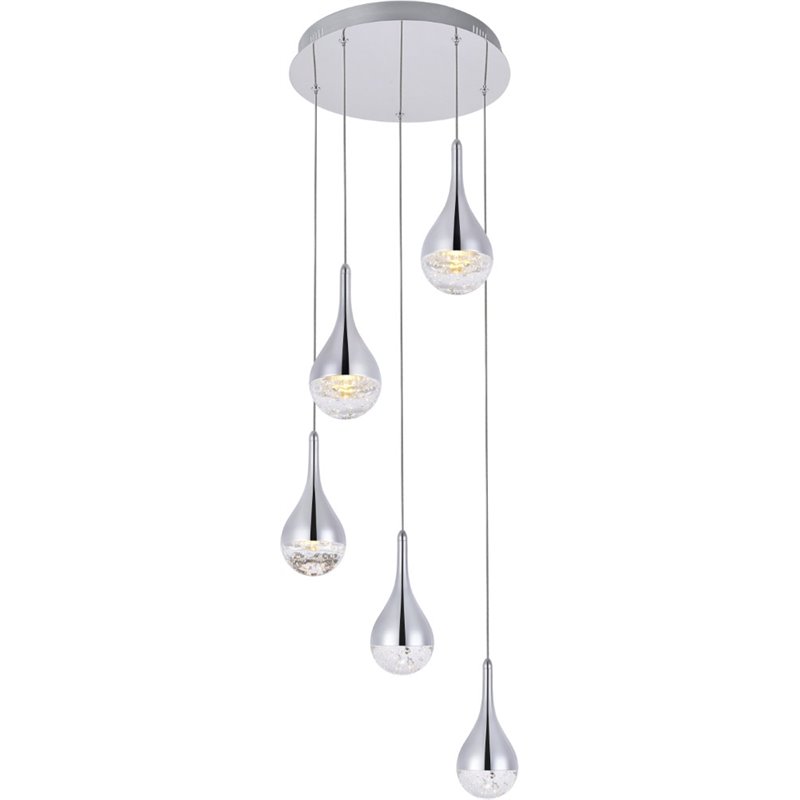 Elegant Lighting Amherst 5 Light Clear LED Pendant in Chrome