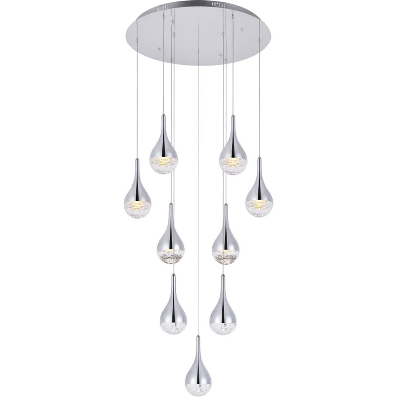 Elegant Lighting Amherst 9 Light Clear LED Pendant in Chrome