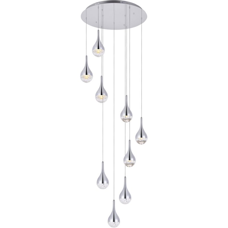 Elegant Lighting Amherst 9 Light Clear LED Pendant in Chrome