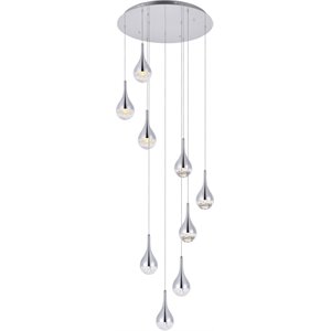 elegant lighting amherst 9 light clear led pendant in chrome