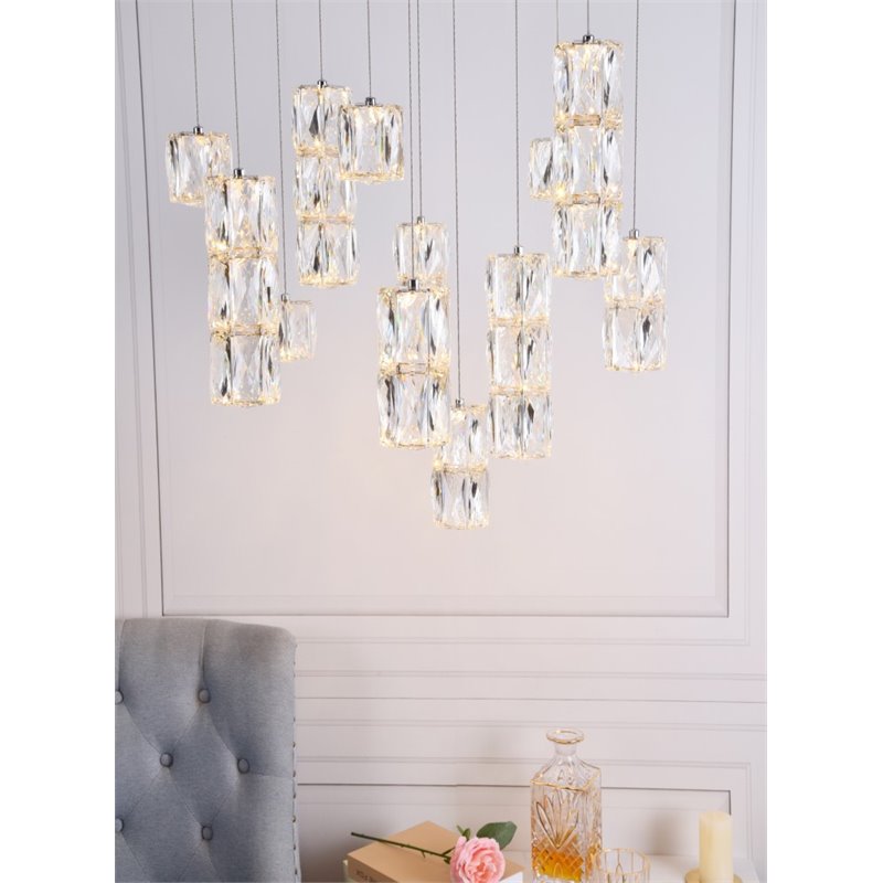 Elegant Lighting Polaris 12 Light Royal Cut Crystal LED Pendant in Chrome