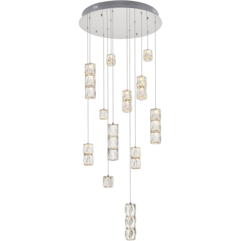 Elegant Lighting Polaris 12 Light Royal Cut Crystal LED Pendant in Chrome