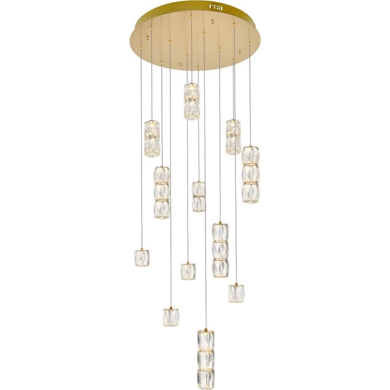 Elegant Lighting Polaris 12 Light Royal Cut Crystal LED Pendant in Gold