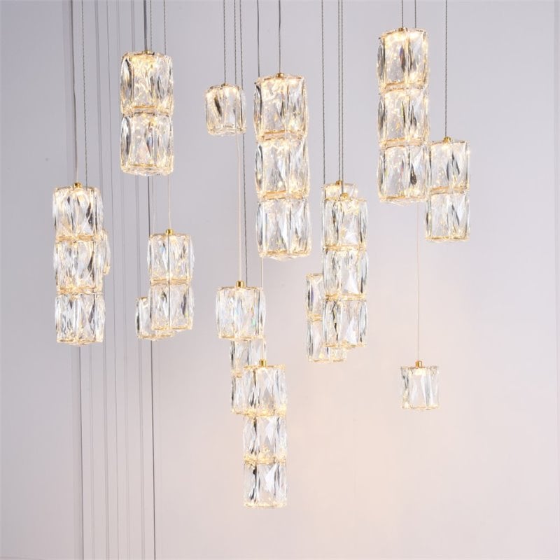 Elegant Lighting Polaris 16 Light Royal Cut Crystal LED Pendant in Gold