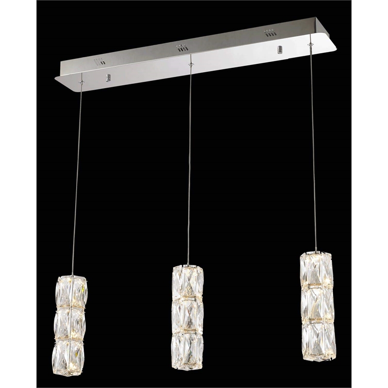 Elegant Lighting Polaris 3 Light Elegant Cut LED Island Pendant in Chrome