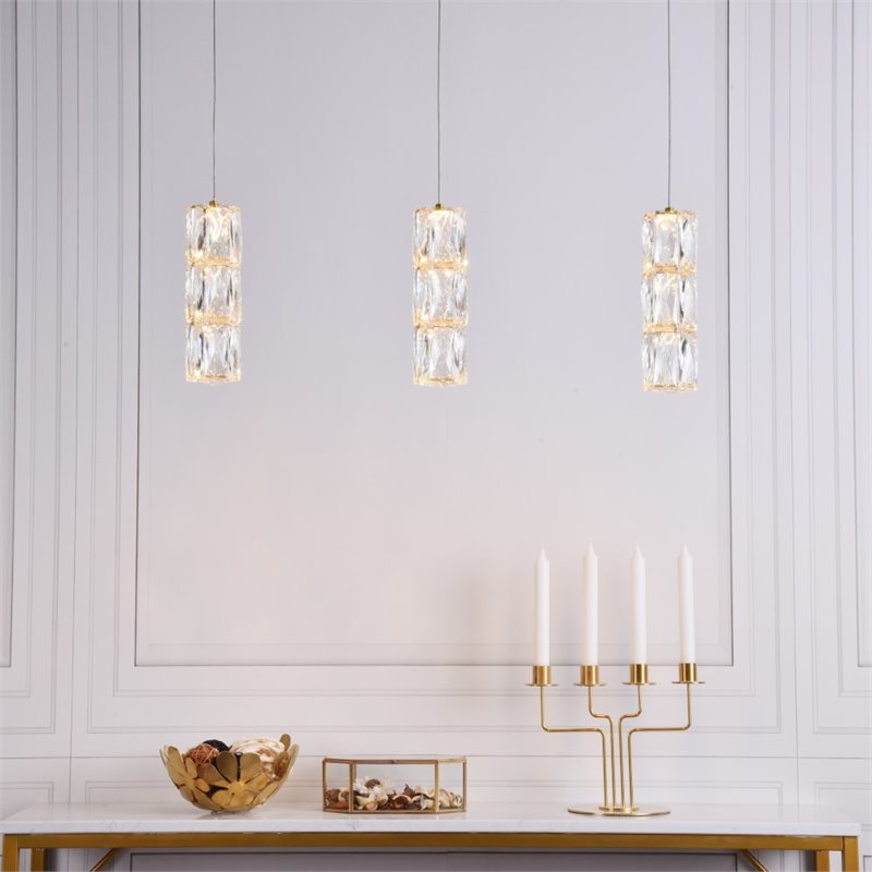 Elegant Lighting Polaris 3 Light Royal Cut Crystal LED Island Pendant in Gold