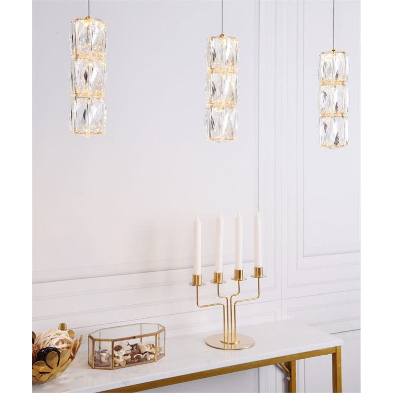 Elegant Lighting Polaris 3 Light Royal Cut Crystal LED Island Pendant in Gold