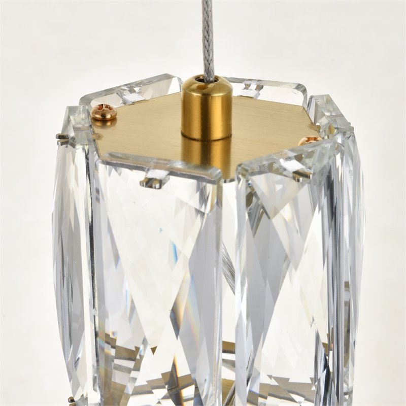 Elegant Lighting Polaris 3 Light Royal Cut Crystal LED Island Pendant in Gold