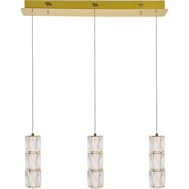 Elegant Lighting Polaris 3 Light Royal Cut Crystal LED Island Pendant in Gold