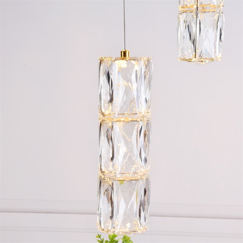 Elegant Lighting Polaris 3 Light Royal Cut Crystal LED Pendant in Gold