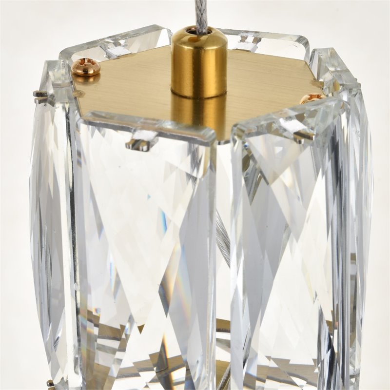 Elegant Lighting Polaris 3 Light Royal Cut Crystal LED Pendant in Gold