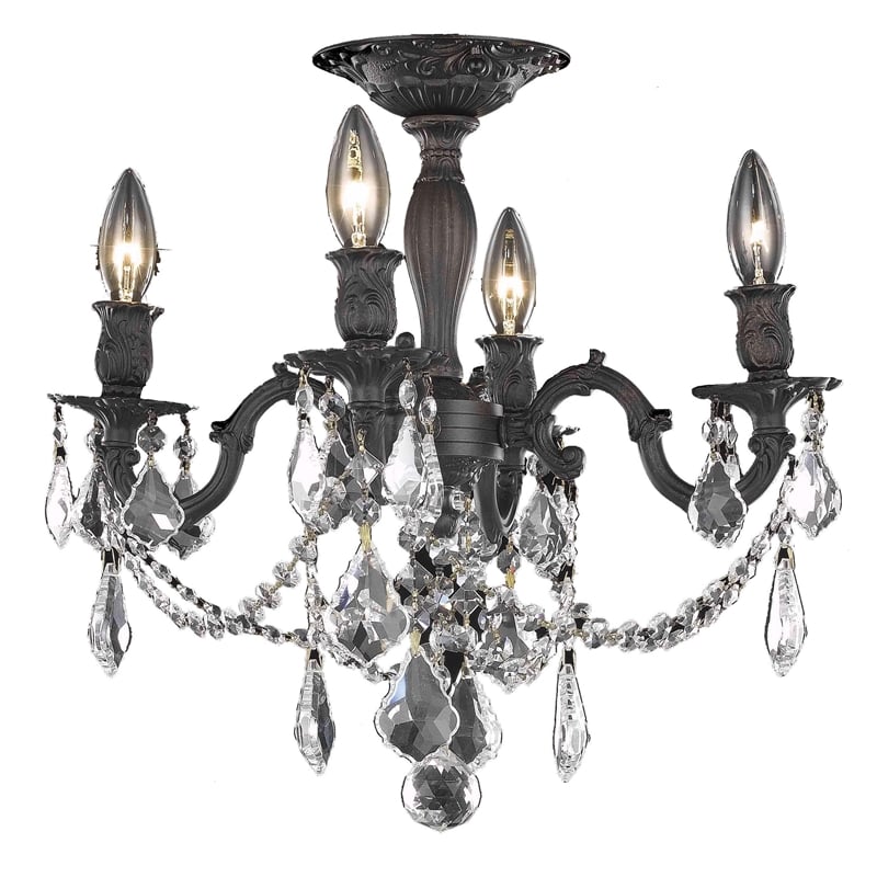 Elegant Lighting Rosalia 4 Lights Traditional Brass Semi Flush Mount in Bronze