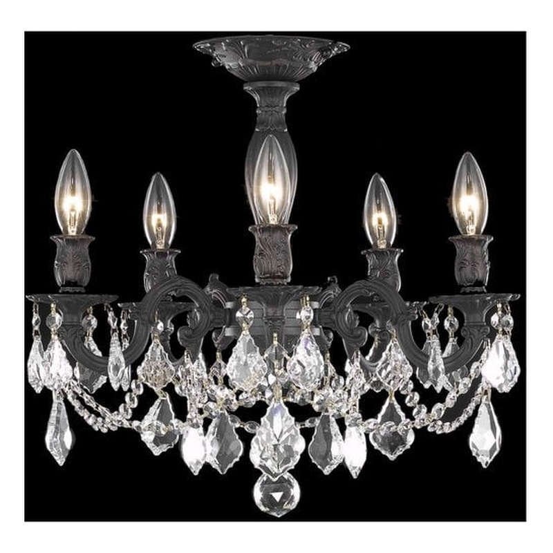 Elegant Lighting Rosalia 5 Light Royal Cut Crystal Semi Flush Mount Bronze