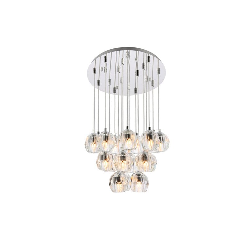 Elegant Lighting Eren 18-Light Stainless Steel & Glass Pendant in Chrome