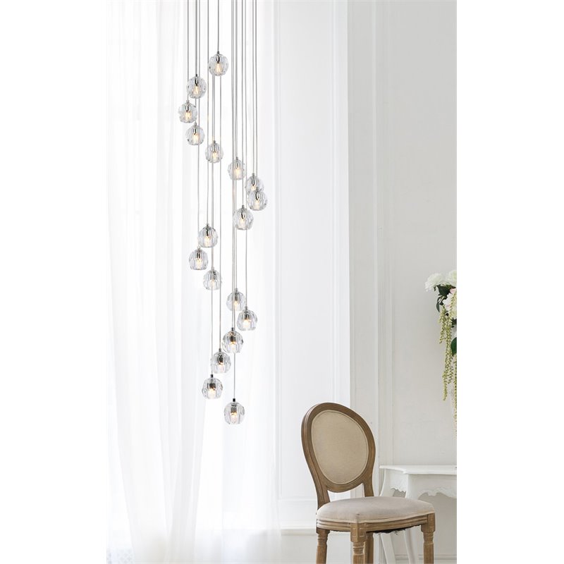 Elegant Lighting Eren 18-Light Stainless Steel & Glass Pendant in Chrome